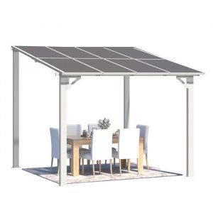 YODOLLA Pergola Murale en Aluminium et Polycarbonate - Résistante aux intempéries - 2.4 x 2.4m - Blanche