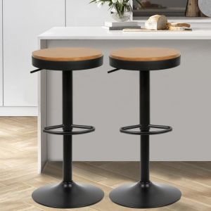Tabouret de Bar en Bois Rond KEDIA - Lot de 2 - R&eacute;glable en Hauteur - Capacit&eacute; de 120 kg