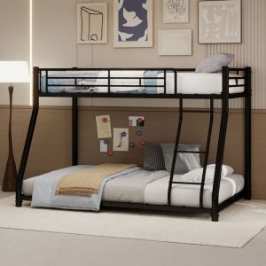 Lit Superpos&eacute; 90x190 cm/140x190 cm - Lit Ado Adulte avec &Eacute;chelle et Barri&egrave;re de S&eacute;curit&eacute; - Sans Matelas - Noir