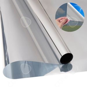 C Film fenêtre 2PCS 60x200cm film verre statique pour vitrage sans adhésif isolant thermique argenté protection de la vie privée