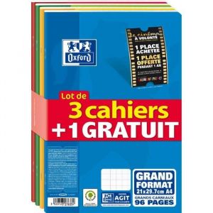 Cahier - OXFORD - Seyès - 210 x 297 mm - 96 pages - 3 cahiers + 1 gratuit