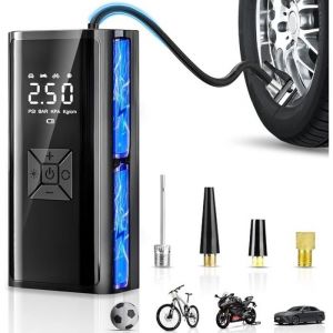 Gonfleur Pneus Voiture Sans Fil Compresseur à Air Portatif Sans Fil avec LED Arrêt Automatique Batterie Rechargeable 6000mAh