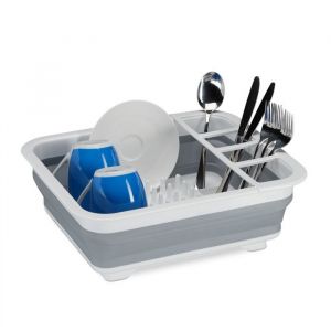 Relaxdays Égouttoir pliable vaisselle porte-couverts pliant évier cuisine camping plastique silicone blanc gris