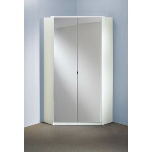 Armoire d‘angle meuble de rangement avec miroir coloris blanc cassé blanc  - Longueur 95 x Hauteur 198 x Profondeur 95 cm