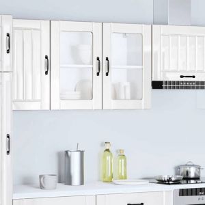 Caisson haut cuisine Blanc - LEMON&reg; Meuble mural de cuisine avec porte vitr&eacute;e Lucca - avec rangement - Bois ding&eacute;nierie - Blanc b