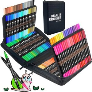 120 Stylos &Agrave; Double Pointe - Stylos Pinceaux Et Feutres Pour Adultes Enfants Et D&eacute;butants Id&eacute;aux Pour Dessin Esquisse Coloriage