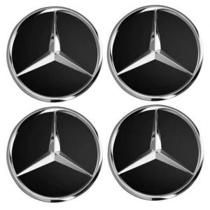 Lot de 4 Cache-moyeux AMG pour Mercedes-Benz Noir Mat &Eacute;toile Moyeu 75 mm