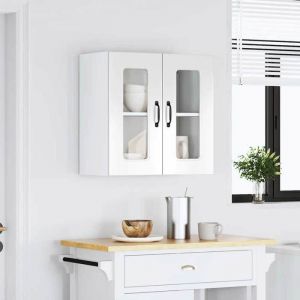 Caisson haut cuisine Blanc - LEMON&reg; Meuble mural de cuisine avec porte vitr&eacute;e Kalmar - avec rangement - Bois ding&eacute;nierie - Blanc