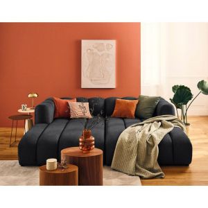 Debbie - canap&eacute; modulable droit 3 places avec double m&eacute;ridienne - assise profonde - en tissu textur&eacute; - Noir