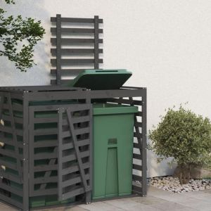 Cache Poubelle/ Extension dabri de poubelle sur roulettes - VIDAXL - gris bois massif pin CC9109650