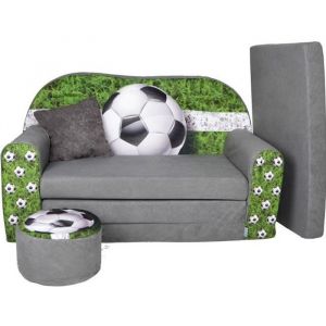 Lit enfant - Canapé pouf + coussin - Sofa convertibles football - Gris - FORTISLINE - Enfant