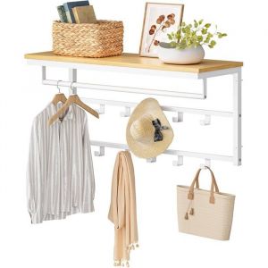 HOOBRO Porte-Manteaux Mural &Eacute;tag&egrave;re de Rangement &Eacute;tag&egrave;re Murale avec 10 Crochets Vestiaire &Eacute;tag&egrave;re Suspendue avec Tringle
