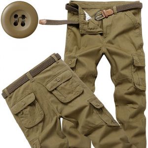 Pantalon Cargo Militaire Homme en Coton Coupe Droite Pantalon Tactique Avec 6 Poches Couleur Unie Confortable - Kaki Fonc&eacute;