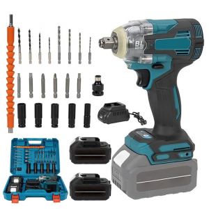 Cl&eacute; &agrave; chocs &eacute;lectrique Cl&eacute; &agrave; chocs &agrave; couple 1200N.m Visseuse a Choc Sans Fil perceuse &eacute;lectrique de 1/2 pouces 2 batteries