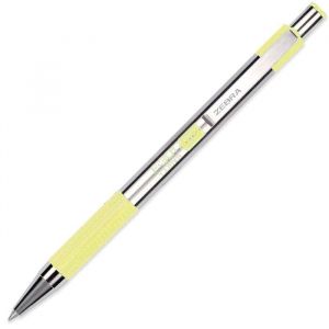 Stylo à bille rétractable Zebra F-301 en acier inoxydable - Pointe moyenne 10 mm - Corps jaune pastel - Encre noire