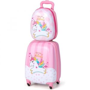 Giantex Valise d&rsquo;Enfant T&eacute;lescopique 16 Pouces avec Sac &agrave; Dos Suppl&eacute;mentaire Valise &agrave; Roulette pour Voyage&Eacute;coleCamping Ros&eacute;