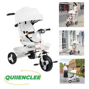 Tricycle b&eacute;b&eacute; - 100*75*50cm Tricycle b&eacute;b&eacute; multifonctionnel - Blanc - Tricycle pliable - QUIIENCLEE