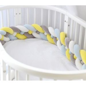 2.2 M Tour de lit coussin Serpent Coussin Tress&eacute; pare-chocs Velours Protection b&eacute;b&eacute; 100% Fait &agrave; Main Jaune+Blanc+Gris+Bleu