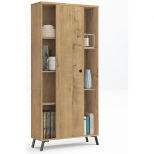 Bibliothèque étagère à 1 porte coulissante coloris chêne doré - Hauteur 180 x Longueur 80 x Profondeur 33 cm