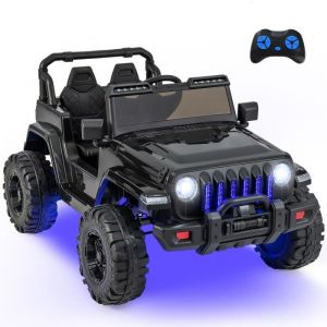 DREAMADE Voiture Électrique Enfants 2 Places 12V avec Ceinture de Sécurité Télécommande Lumières Musique USB Charge 35 kg