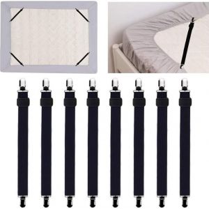 Lot de 8 tendeurs de draps &eacute;lastiques r&eacute;glables tendeurs de draps avec clips m&eacute;talliques pour draps planches &agrave; repasser matel