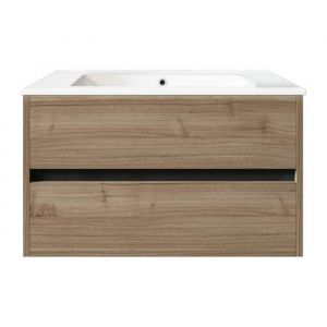 Meuble de salle de bain suspendu 80cm DOUBLE EDGE bois clair - Vasque en c&eacute;ramique