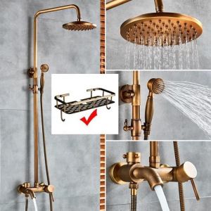 JULLYBATHEVY Colonne de Douche Rétro - Robinet Mitigeur Système de Douche - Set de Douche Baignoire avec Barre Réglable -Laiton ant