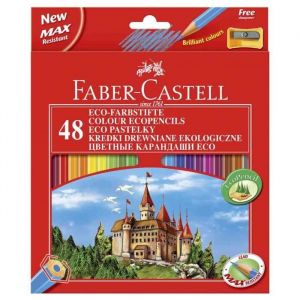 Crayons de couleur - FABER-CASTELL - Lot de 48 - Hexagonal - ECO - Taille-Crayons inclus