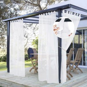Lot de 2 Rideaux Voilage avec Pattes Blanc 132x244cm Imperméable Respirant Décoration Jardin sans PerçagePour PergolaGazebo