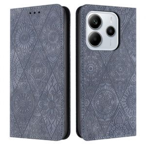 Pour Xiaomi Redmi Note 14 4G Housse Fermeture magn&eacute;tique invisible PU Cuir Portefeuille &Eacute;tui &agrave; rabat avec Support - Gris