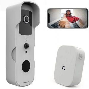 Sonnette sans Fil avec Camera 1080P Extérieure Étanche Sonnette Connectée WiFi Visiophone avec Carillon Batterie RechargeableBlanc