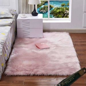 Tapis - FOLAYA - Haricot Rose - 60x120cm - Imitation Peau de Mouton - Intérieur - Rectangulaire
