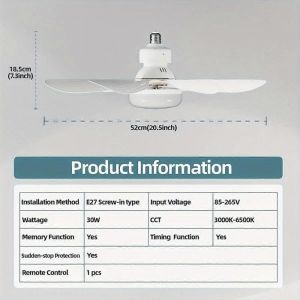 ventilateur &agrave; douille ventilateur de plafond &agrave; vis avec lumi&egrave;res et t&eacute;l&eacute;commande ampoule E26/E27 facile &agrave; installer base de r