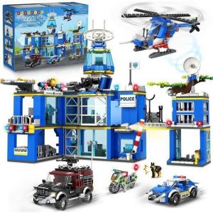 HOGOKIDS City Police Coffret Construction 1260 Pièces avec Hélicoptère Moto Voiture - Jouet STEM et Cadeau Enfants 8+ Ans