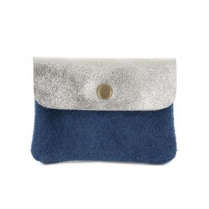Porte-monnaie - DOUBLE TREE - Cuir Véritable - Suède Irisé - 2 Tons - Femme - Bleu