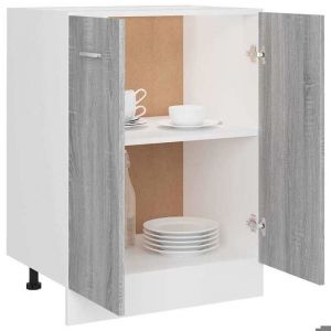 Caisson de cuisine Gris - LEMON&reg; Meuble bas de cuisine - Armoire &agrave; vitrine - Lyon - avec rangement - Gris Sonoma - 60x46x815cm -