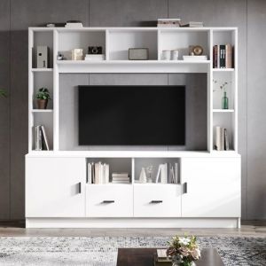 Ensemble Complet de Meubles TV Salon Blanc - Vitrine + TV Board + &Eacute;tag&egrave;re 180x35x170cm TV jusqu&agrave; 60 blanc LIVING