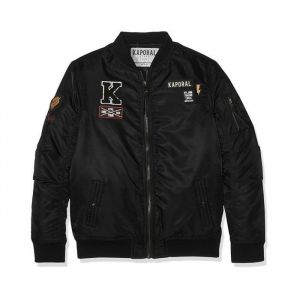 Blouson Bombers - Kaporal - Nekky - Noir - Enfant - Patch l&eacute;g&egrave;rement ouat&eacute;