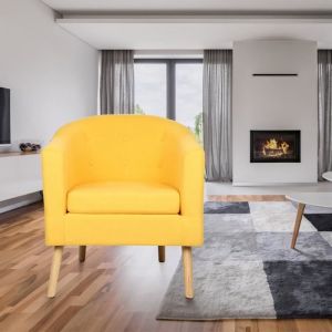 Fauteuil Scandinave DIYA - Tissu Jaune Vif - L 64 x P 50 cm - Relaxation - Chambre