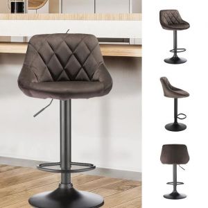Tabouret de Bar - XUANYU - Lot de 2 - Velours - R&eacute;glable en Hauteur - Style Scandinave