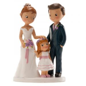 FIGURINE COUPLE MARIÉS AVEC FILLE 16CM  Multicolore
