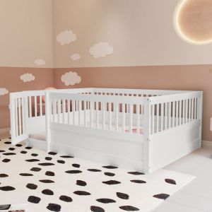 Lit au sol 140x200cm lit enfant lit pour b&eacute;b&eacute; avec barri&egrave;res de s&eacute;curit&eacute;Lit sans latteslit double avec barreaux et