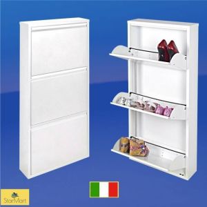 Meuble à Chaussure Blanc 3 portes battantes max 9 paire de chaussures 50x14x 103 cm rien à monter acier garantie à vie!