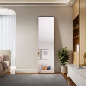 Miroir intégral 140 x 40 cm avec cadre en métal noir Miroir sur pied Miroir mural HD avec crochets pour salon chambre et dressing