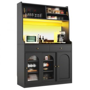 Buffet Cuisine Meuble Rangement avec &eacute;clairage LED Armoire avec &Eacute;tag&egrave;re R&eacute;glable 5 Portes 2 Tiroirs Vaisselier 120x40x180 cm Noir