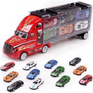 SWAREY Jouets Camion et 12 Voitures Transporteur Porte-Conteneur 12 Voitures d’alliage Cadeau Portable