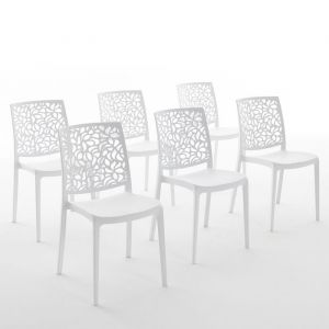 Chaises empilables - Anna - Résine renforcée - Usage intérieur et extérieur - Lot de 6 - Blanc
