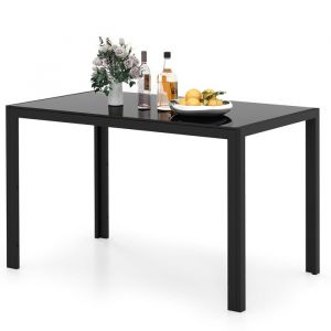 GIANTEX Table à Manger Rectangulaire Plateau en Verre Trempé Pieds en Métal 120 x 70 x 75 cm pour Salon Cuisine Noir