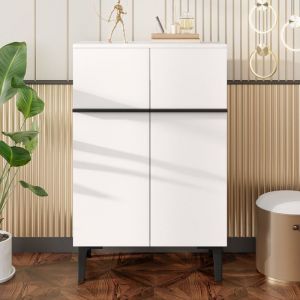 Meuble &agrave; chaussures  95 x 60 x 345cm  commode meuble de rangement avec 2 portes  3 Etag&egrave;res Amovibles  blanc mat