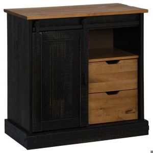 Enfilade/Bahut/Vitrine - Rustique - Buffet HALDEN porte coulissante noir 80 x 40 x 80 cm bois massif @927664